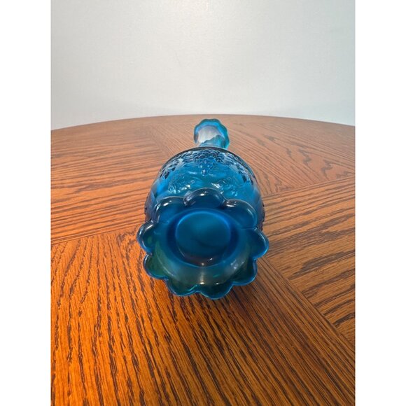 Vintage Blue Swung Glass Vase with Floral Base and Grape Accents - Picture 6 of 6